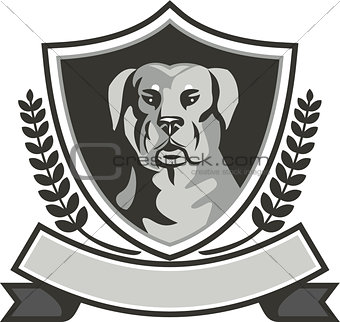 Rottweiler Head Laurel Leaves Crest Black and White
