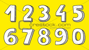 White numbers vector isolated on yellow background