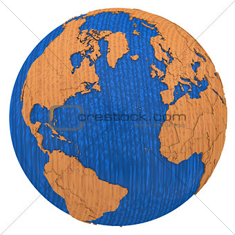 North America and Europe on wooden Earth
