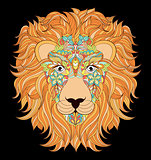 head of  lion on  black background.