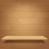 vector empty wooden shelf on wooden wall background