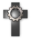 christian cross and gear wheel - 3d rendering