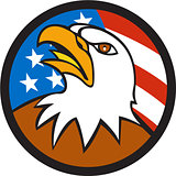 American Bald Eagle Head Looking Up Flag Circle Cartoon