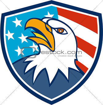 American Bald Eagle Head Looking Up Flag Crest Cartoon