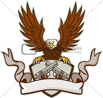Bald Eagle Crossed 45 Caliber Pistols Shield Retro