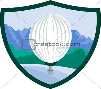 Hot Air Ballooning Sea Tree Mountains Crest Retro