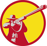 Hunter Aiming Shotgun Rifle Circle Retro