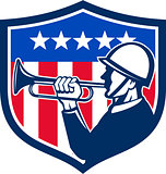 American Soldier Bugler Reveille USA Flag Crest Retro