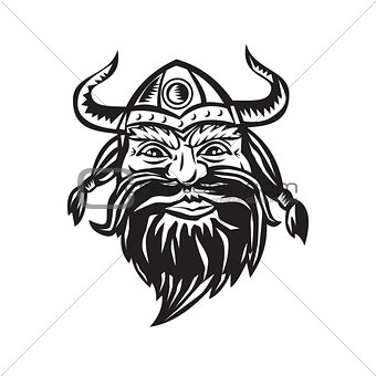 Viking Warrior Head Angry Black and White