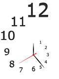 Clock with arrows and numbers isolated on a white background