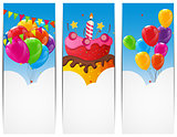 Color Glossy Happy Birthday Balloons and Cake Banner Background 