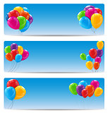 Color Glossy Happy Birthday Balloons Banner Background Vector Il