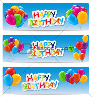 Color Glossy Happy Birthday Balloons Banner Background Vector Il