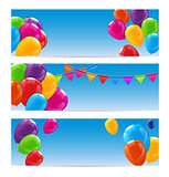 Color Glossy Happy Birthday Balloons Banner Background