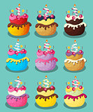 Happy Birthday Cake with Numbers Set Vector Illustration