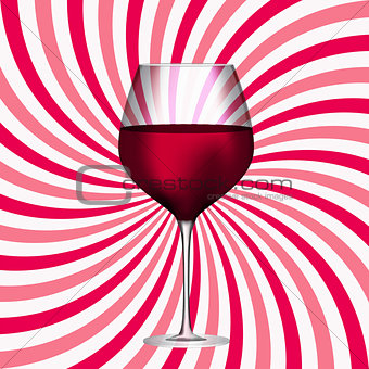 Full Glass of Red Wine on Swirl Background Vector Illustration