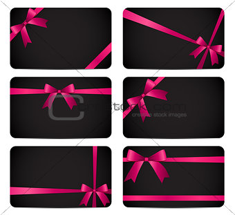 Gift Card with Pink Ribbon and Bow. Vector illustration