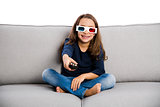 Girl holding a TV remote