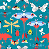 Seamless graphic pattern with different insects 