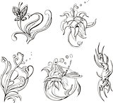 Floral designs and stylized hearts