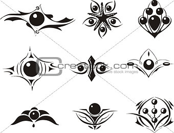 set of symmetrical floral decorative dingbats