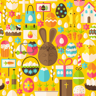 Happy Easter Holiday Vector Flat Yellow Seamless Pattern