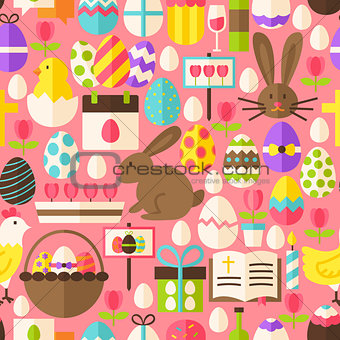Happy Easter Vector Flat Design Pink Seamless Pattern