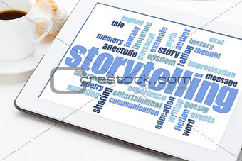 storytelling  word cloud on tablet