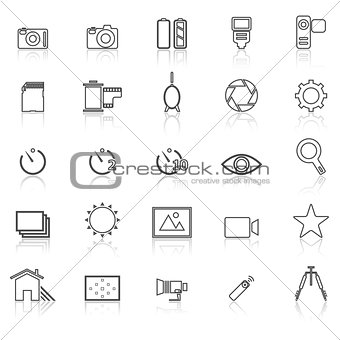 Camera line icons with reflect on white