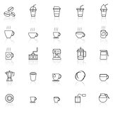 Coffee line icons with reflect on white