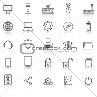 Computer line icons with reflect on white