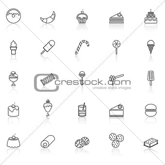 Dessert line icons with reflect on white
