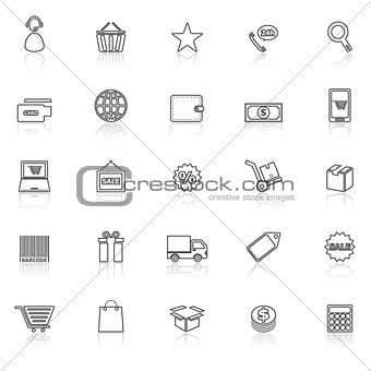 E-commerce line icons with reflect on white