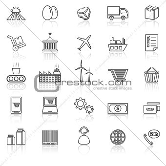 Supply chain line icons with reflect on white