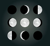 Moon phases on a dark background. EPS10 vector illustration.