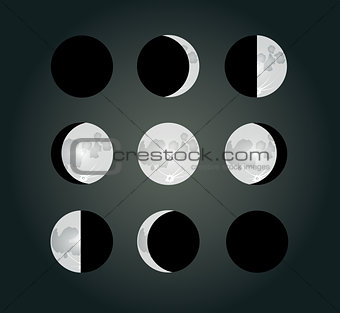 Moon phases on a dark background. EPS10 vector illustration.