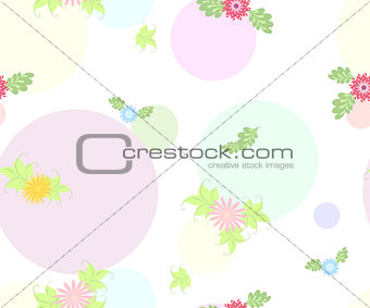 Seamless flower and round pattern on white background. EPS10 vector illustration.