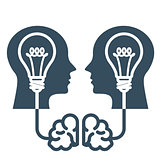 Intellectual property and ideas - head with light bulb and brain