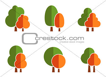 nature icons set with tree