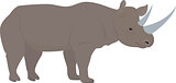 cartoon african rhino with big horns, vector