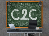 C2C Concept. Doodle Icons on Chalkboard.