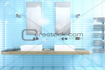 Shiny bathroom 3d rendering