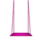 Wooden purple swing hanging on purple chains