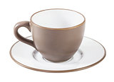Brown coffee cup and saucer