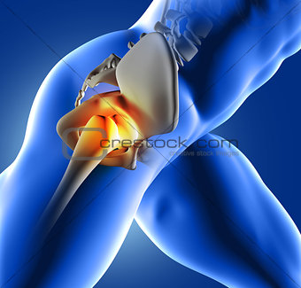 3D blue medical image of hip joint
