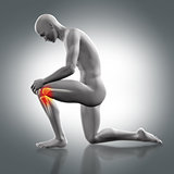 3D male figure holding knee in pain