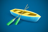 Wooden boat with paddles for fishing