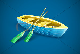 Wooden boat with paddles for fishing