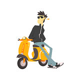 Guy In Leather Jacket Leaning On Scooter
