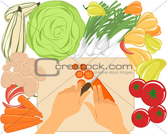 Sliced vegetables on board